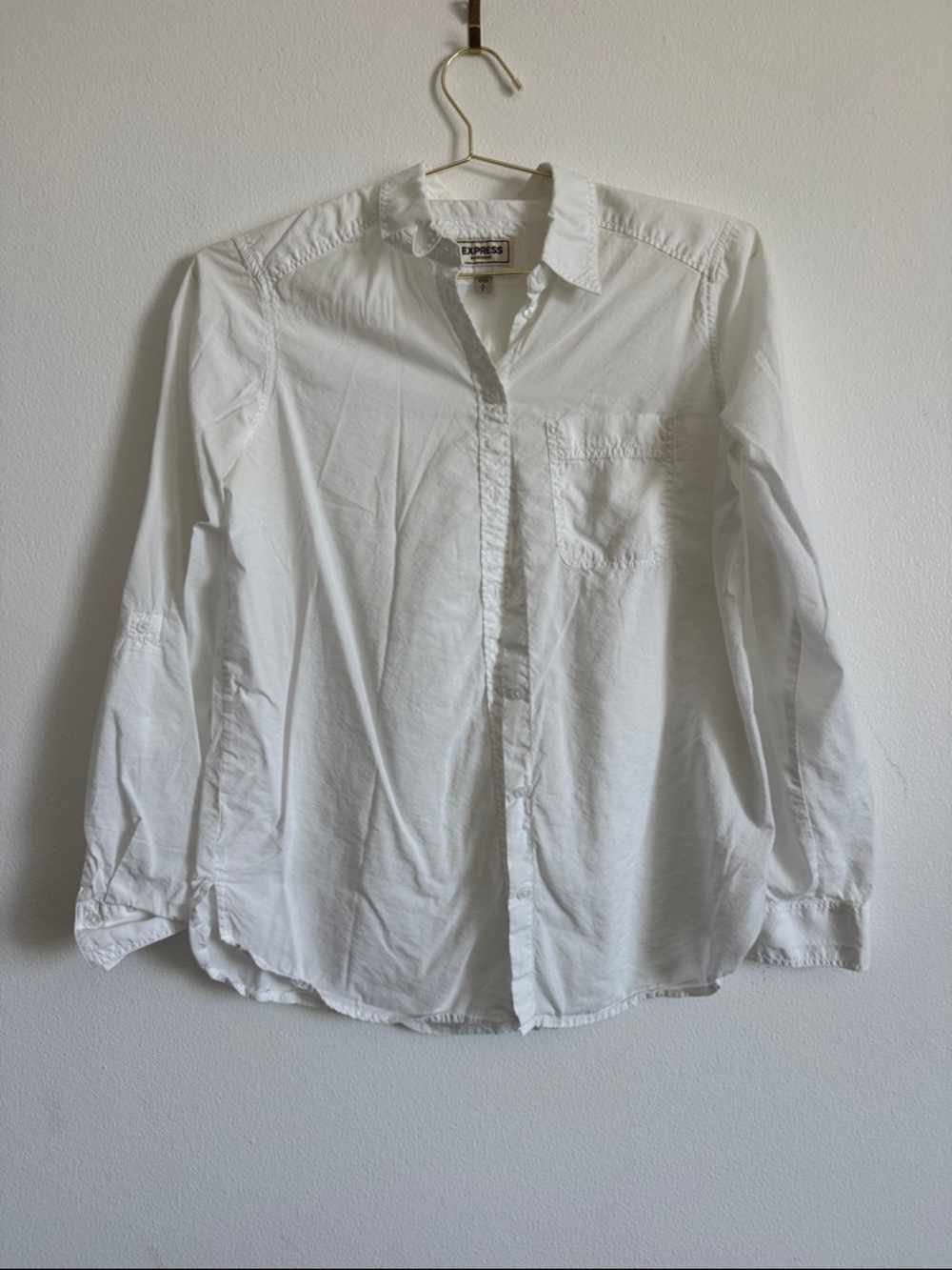 Express White Long-Sleeve Button-Down Shirt- Boyfriend Fit